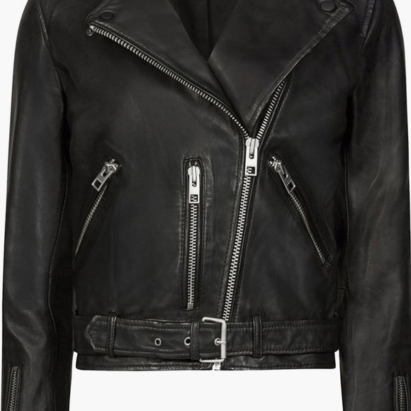 All Saints Allsaints Balfern Black Leather Biker Moto Belted Jacket 4 - Picture 3 of 14